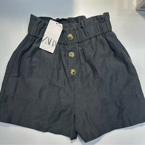 ZARA Dark Grey High Waisted Paperbag Shorts